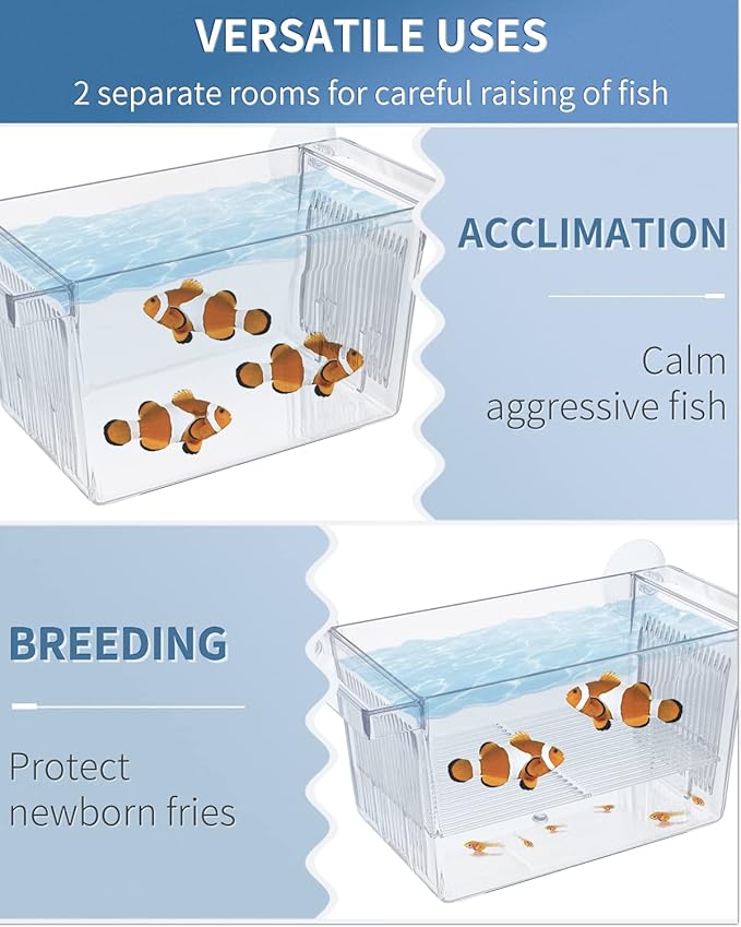 Pawfly Aquarium Fish Breeding Box Acrylic Hatchery Incubator Tank with Suction Cups Small Isolation Box for Baby Small Fish Shrimp and Betta