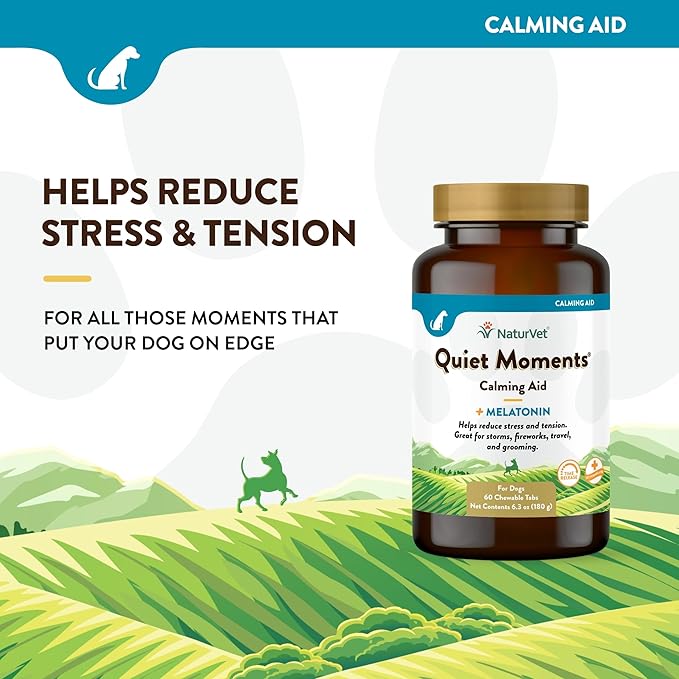 NaturVet Quiet Moments Calming Aid Dog Supplement, Helps Promote Relaxation, Reduce Stress, Storm Anxiety, Motion Sickness for Dogs (Quiet Moments Melatonin, 60 Soft Chews)