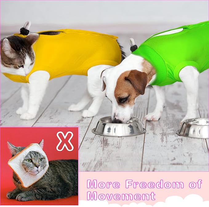 3 Pieces Cat Recovery Suit Kitten Recovery Suit E-Collar Alternative for Cats and Dogs Abdominal Skin Anti Licking Pajama Suit (Simple Pattern, Medium)