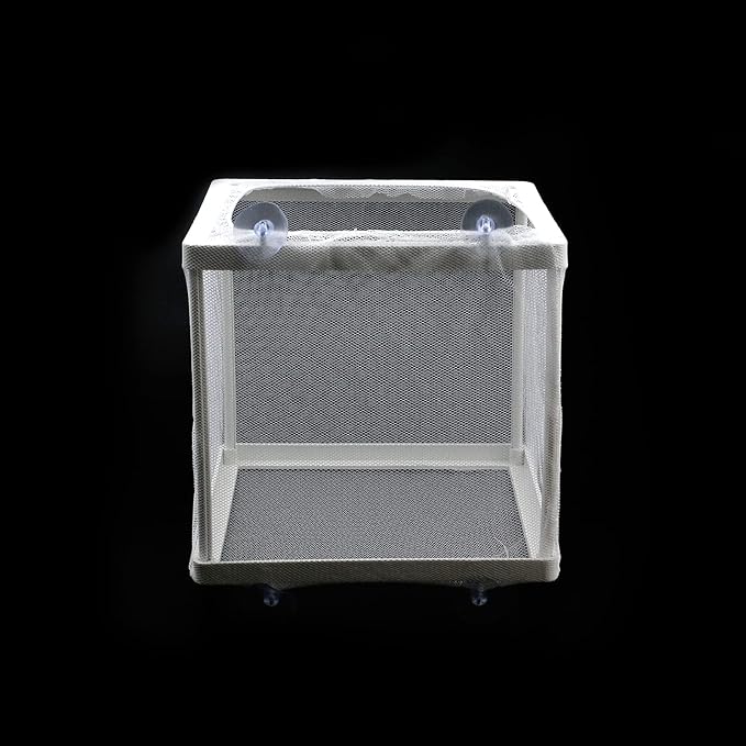 MY MIRONEY 6.3" x 5.63" x 6.22" Fish Incubator Mesh Box Aquarium Fish Breeder Box White Nylon Mesh Juvenile Fish Separation Net Fish Fry Hatchery with Suction Cups Pack of 2