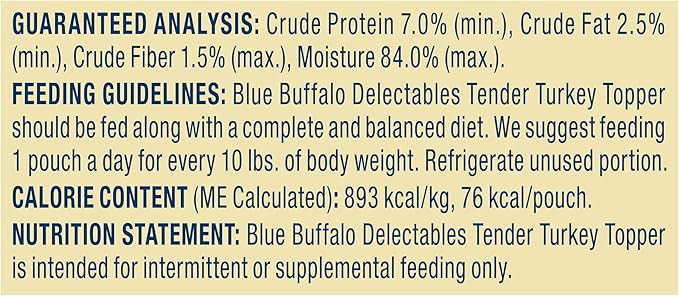 Blue Buffalo Delectables Natural Wet Dog Food Topper, Turkey Dinner 3oz (Pack of 24)