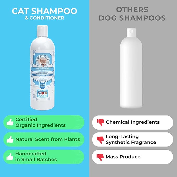 Pawtitas Cat Shampoo Natural Cat Grooming Supplies Shampoo for Cats Fragrance Free Shampoo Kitten Shampoo Organic Oatmeal - 16 Fl Oz Shampoo for Cats