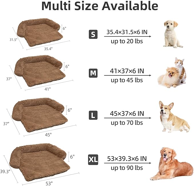 Calming Dog Bed Fluffy Plush Dog Mat for Furniture Protector with Removable Washable Cover for Large Medium Small Dogs and Cats (Extra Large (53x39.3x6), Brown)