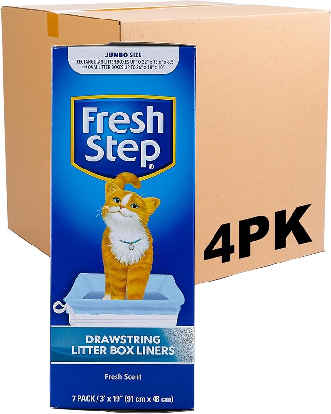 Fresh Step Drawstring Large Litter Box Liners | Heavy Duty Liners for Cat Litter Box | Scented & Unscented Available | Quick & Easy Cleanup, Scented, Jumbo - 4 Pack