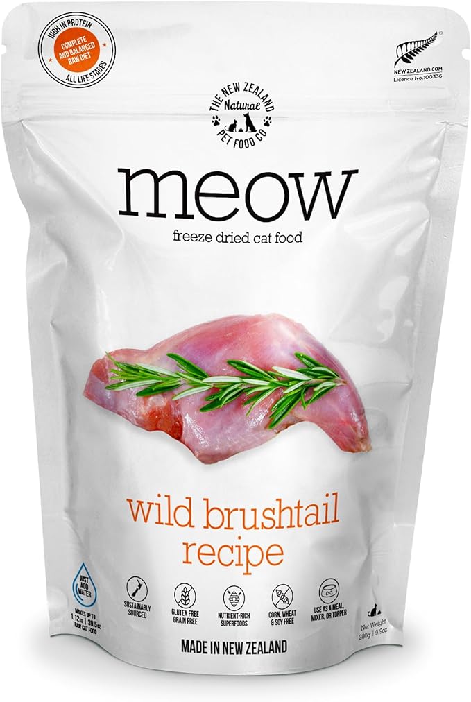 Meow Wild Brushtail Freeze Dried Raw Cat Food, Mixer, or Topper, or Treat - High Protein, Natural, Limited Ingredient Recipe 9.9 oz