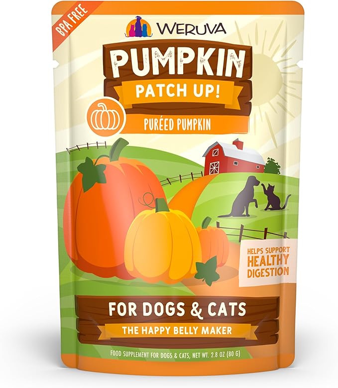 Weruva Pumpkin Patch Up!, Pumpkin Puree Pet Food Supplement for Dogs & Cats, 2.80oz Pouch (Pack of 12)