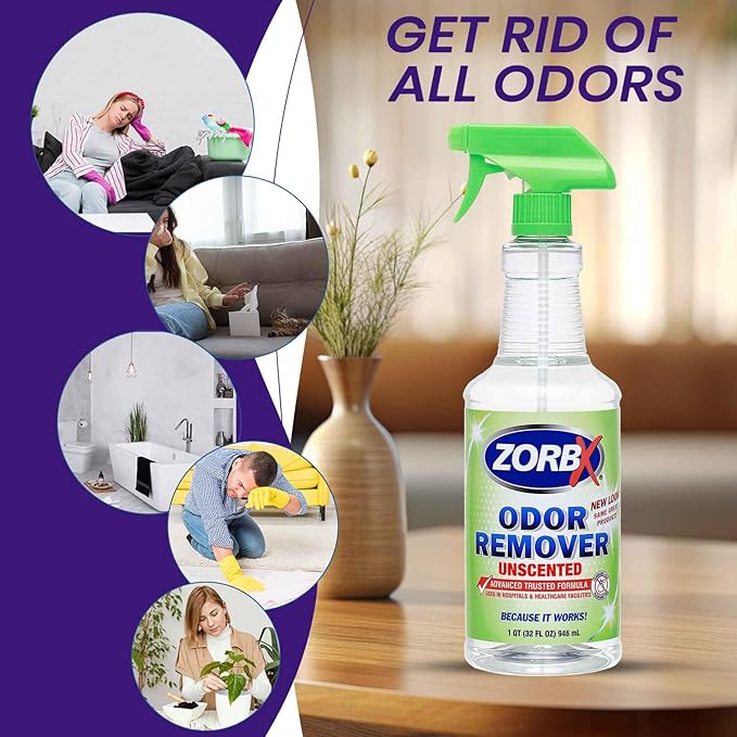 ZORBX Unscented Odor Remover Spray - Perfect Solution for Strong Odor | Advanced Trusted Formula & Fast-Acting Odor Eliminator for Dog, Cat, Puppy (32oz.)