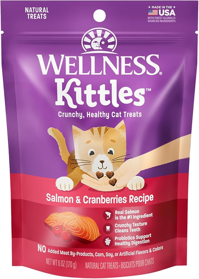 Wellness Kittles Natural Grain Free Cat Treats, Salmon & Cranberries, 6-Ounce Bag