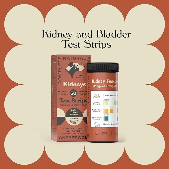 Complete Natural Products Kidney & Bladder Test Strips for Dogs, Cats, & Pets - 50 Count - 3 in 1 - Kidney & Bladder Test Strips for Pets