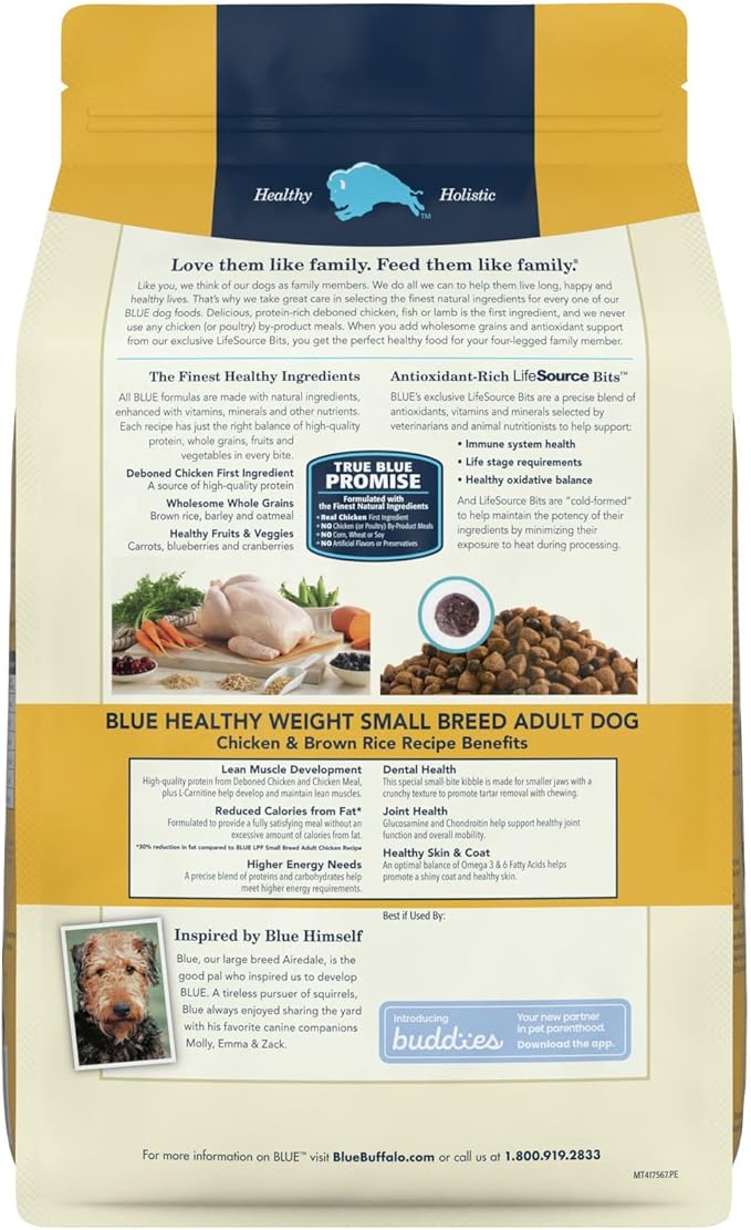 Blue Buffalo Life Protection Formula Healthy Weight Small Breed Dry Dog Food, Supports an Ideal Weight, Made with Natural Ingredients, Chicken & Brown Rice Recipe, 5-lb. Bag