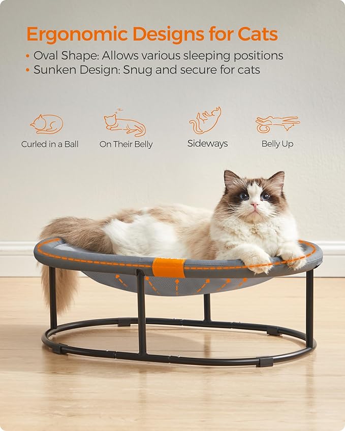 Feandrea Pet Bed, Elevated Cat Bed for Large Cats, Dog Bed for Small Dogs, with Removable Washable Mesh, for Pets up to 28 lb, Oval, Gray UPCB002G01