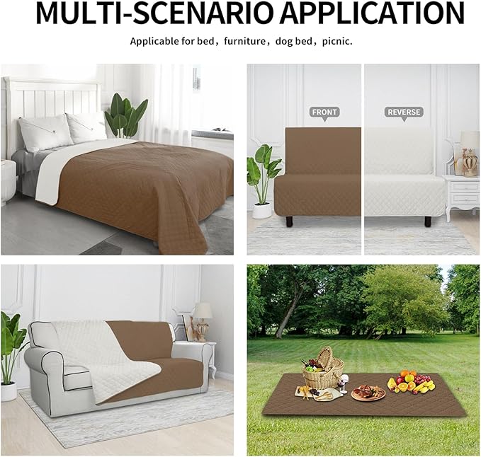 Easy-Going 100% Waterproof Dog Bed Cover Reversible Leak Proof Couch Cover Washable Sofa Cover Furniture Protector Blanket for Pets Kids Children Dog Cat (52x86 Inch, Camel/Ivory)
