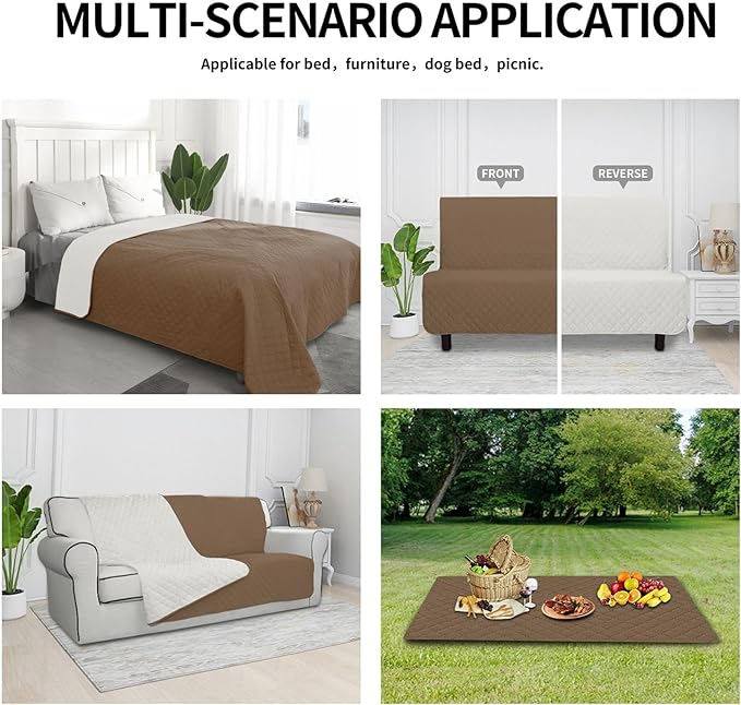 Easy-Going 100% Waterproof Dog Bed Cover Reversible Leak Proof Couch Cover Washable Sofa Cover Furniture Protector Blanket for Pets Kids Children Dog Cat (30x70 Inch, Camel/Ivory)