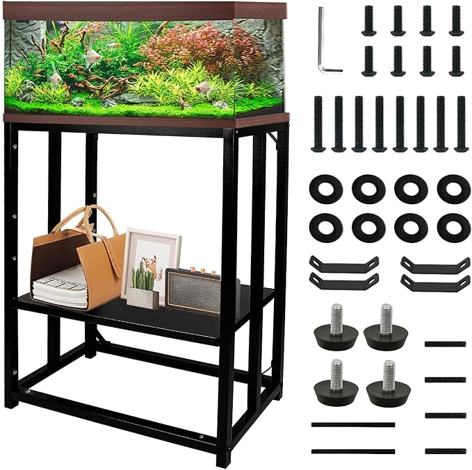 Fish Tank Stand Metal Aquarium Stand 20 Gallon 24.8" x 13" x 30.1" Aquarium Turtle Tank Stand,Double-Layer Detachable Design