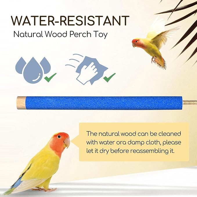 OIIBO Perch Toy with Rotating Balls for Birds, Rough-surfaced Natural Bird Toy Puzzle Parrot Toys Boredom Reducing Bird Foraging Toys for Cockatiel, Parakeets, Parrots, Budgies, Lovebird, Conures