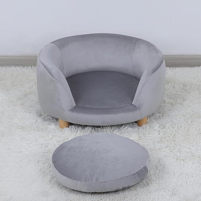 Dog Sofas and Chairs for Small Pet/Dog Sofa Chair with Soft Velvet Fabric / /Wooden Frame Cat Sofa Chair/Dog Sofa Bed with Washable Cushion for Small Dog Rest Using (grey)