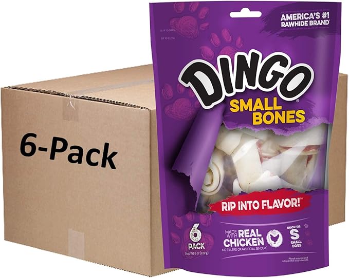 Dingo Small Bones, Rawhide for Dogs, Made with Real Chicken, 36 Count (1 CASE of 6 Packs of 6 PER Pack)