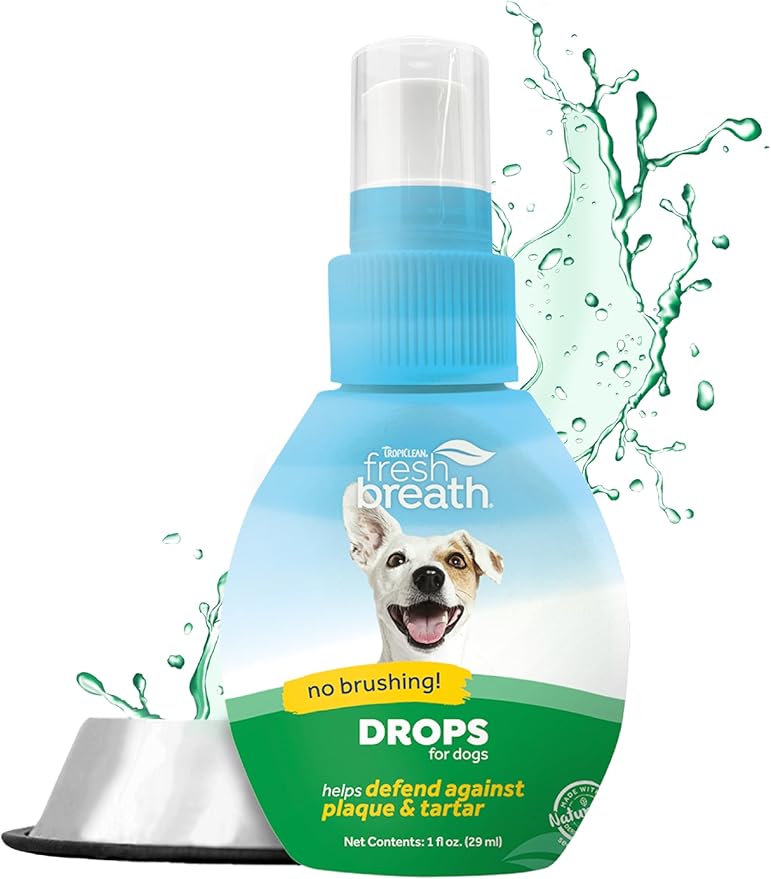 TropiClean Fresh Breath Drops Travel Size | Dog Breath Freshener | Dog Mouthwash | Water Additive for Dental Care | Dog Breath Eliminator | Made in the USA | 2.2 oz.