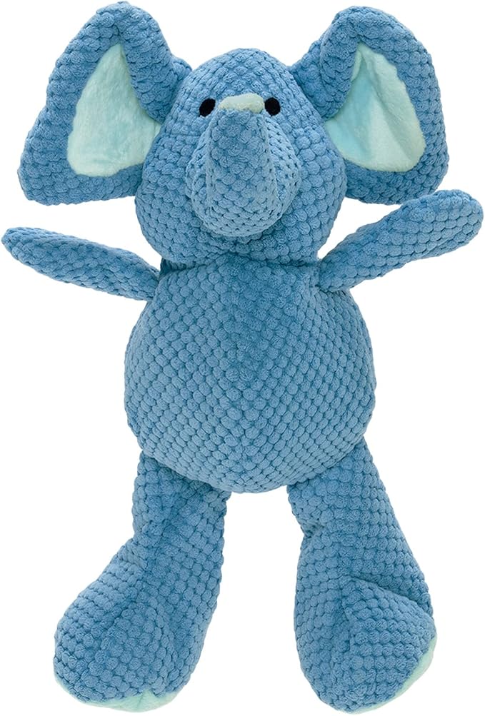 goDog Checkers Elephant Squeaky Plush Dog Toy, Chew Guard Technology - Blue, Large