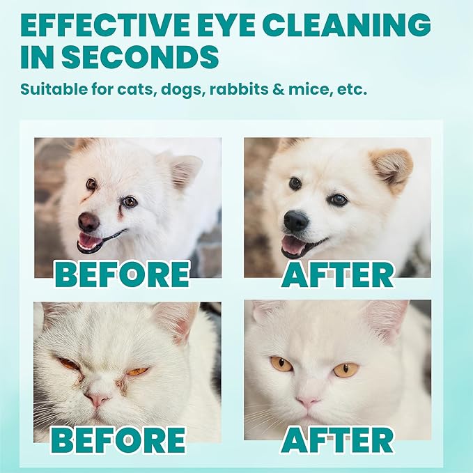 Eyes Wipes for Dogs & Cats 120 Counts, Grooming Kit Care for Dogs and Cats, Gently Remove Tear Stain, Eye Debris, Discharge, Mucus Secretions, Peach Scent