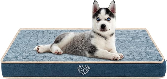 VANKEAN Waterproof Dog Crate Pad Bed Mat Reversible (Cool & Warm), Removable Washable Cover & Waterproof Inner Lining, Pet Crate Mattress for Cats and Dogs, Joint Relief Dog Bed for Crate, Navy/Grey