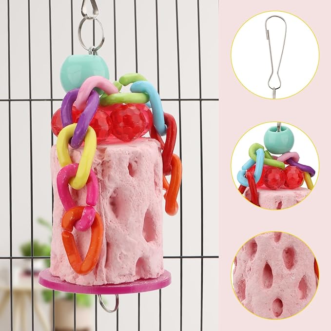 Hypeety Bird Chew Toy Calcium Teeth Grinding Chew Treats Toy for Hamster Bird Parrot African Grey Parakeets Cockatiels Conures Amazons Small Animal Cage Hanging 1pc Color Random