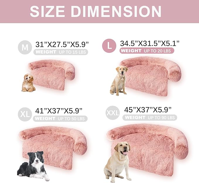 Tinaco Luxurious Calming Dogs/Cats Bed Mats, Washable Removable Couch Cover, Plush Long Fur Mat for Pets, Waterproof Lining, Perfect for Small, Medium and Large Dogs and Cats (Pink, L)