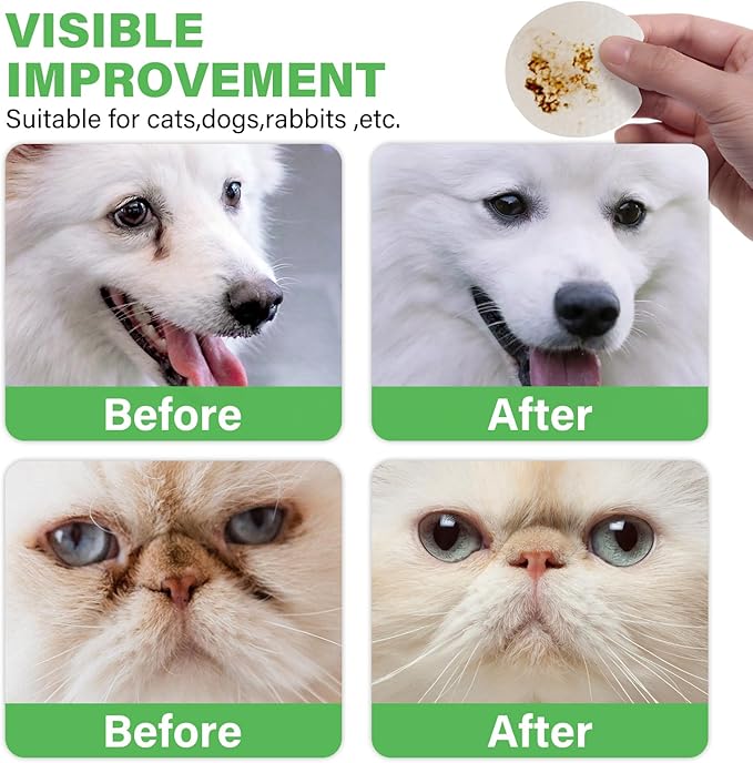 Eyes Wipes for Dogs & Cats - 𝟭𝟮𝟬𝗰𝘁 Gently Remove Tear Stain, Eye Debris, Discharge & Mucus Secretions - aloe vera Pet Cleaning Wash Pads for Eyes, Wrinkle, Face