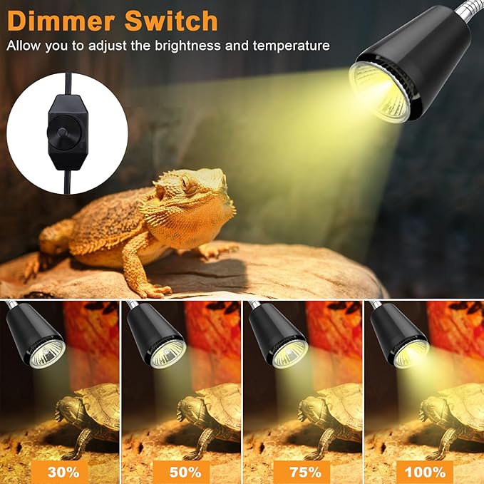 Reptile Heat Lamp,UVA/UVB Reptile Light,360° Rotatable Clip,Turtle Heating Lamp with Clamp,Reptile Basking Light for Reptiles Bearded Dragon Turtle Snake, E27 110V