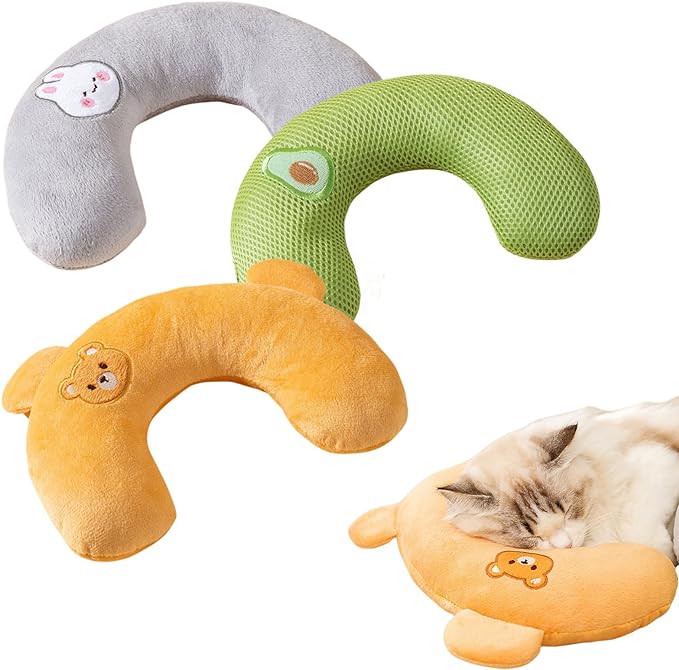 3 Pcs Cat Pillows for Indoor Cats and Small Dogs, Dog Pillows, U-Shaped Pillow for Pet, Half Donut Cutated Cat Calming Pillow, for Joint Relief, Deep Sleep