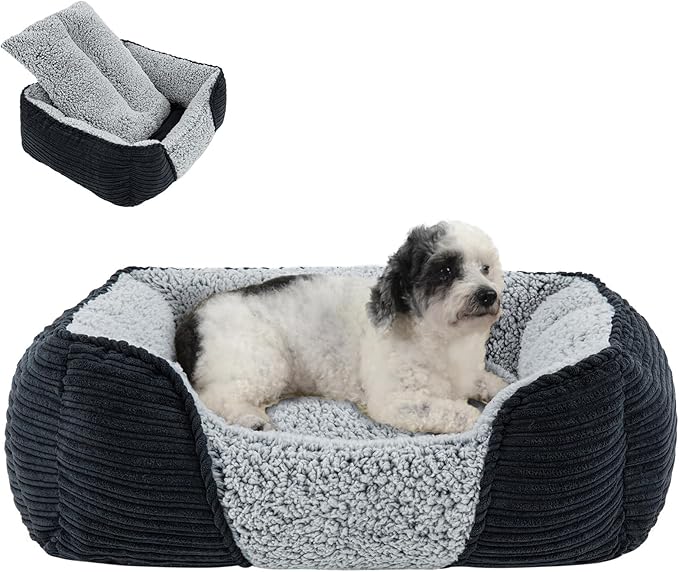 Miguel Washable Dog Bed with Removable Cushion for Medium Small Dogs, Easy to Wash Pet Sofa Bed with Side, Rectangle Bolster Cat Bed Calming Cuddle Puppy Bed with Anti-Slip Bottom, Black 25 Inch