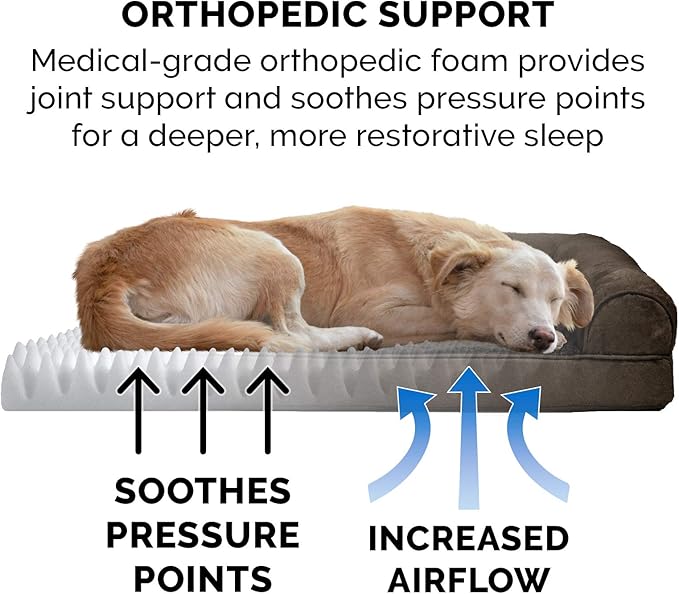 Furhaven Orthopedic Dog Bed for Medium/Small Dogs w/ Removable Bolsters & Washable Cover, For Dogs Up to 35 lbs - Plush & Suede Sofa - Espresso, Medium