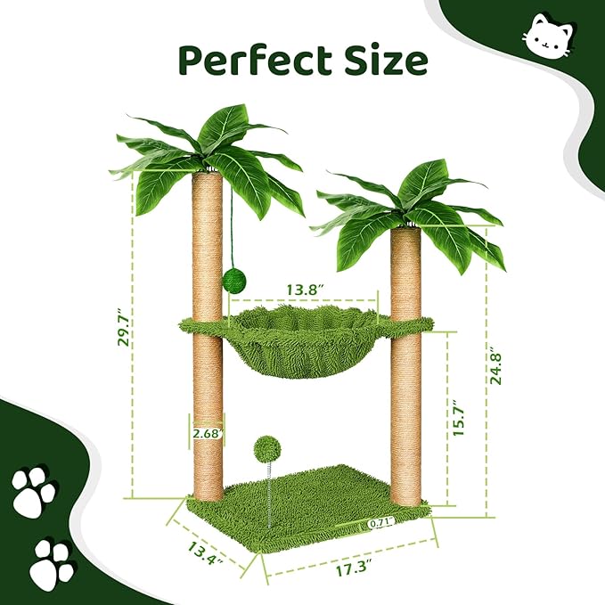 Cat Tree with Hammock and Premium Sisal Scratching Post,Activity Dangling Ball and Spring Ball for Indoor Kittens/Cats