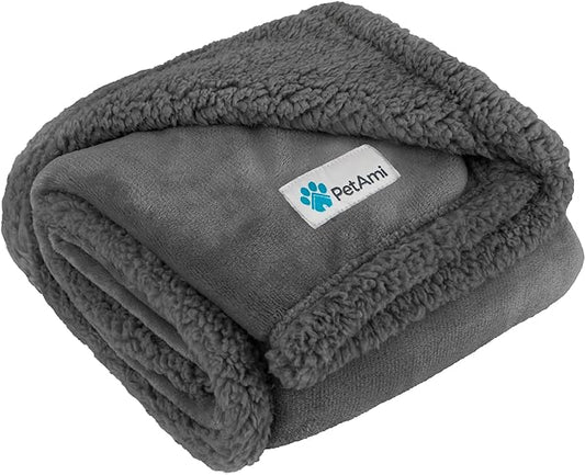 PetAmi Dog Blanket for Small Medium Dogs, Pet Bed Blanket Cat Puppy Kitten, Fleece Furniture Couch Cover Protector Sofa Car, Soft Sherpa Dog Throw Plush Reversible Washable, Mini 29x40 Solid Dark Gray