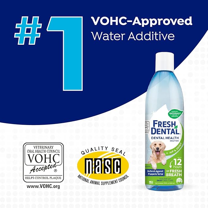 Naturel Promise Fresh Dental Water Additive - Dental Health Solution for Dogs Plus Hip & Joint - Freshens Breath Up to 12 Hours-No Brushing Required-Glucosamine Helps HIPS & Joints-17.9 Fl Oz, 1 Pack