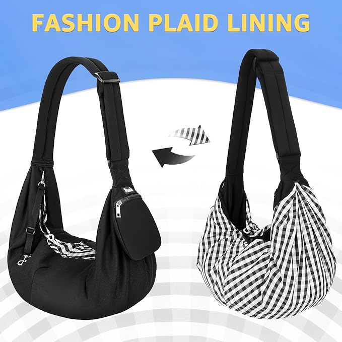 SlowTon Dog Carrier Sling - Thick Padded Adjustable Shoulder Strap Dog Carriers for Small Dogs, Puppy Carrier Purse for Pet Cat with Front Zipper Pocket Safety Belt Machine Washable (Black Knitted, S)