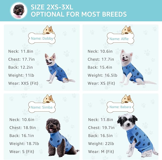 Dog Recovery Suit, Professional Dog Surgery Suit Post Spay, Neuter, Abdominal Surgical Suit for Male Female Dogs Can Pee, Prevent Licking Soft Breathable Cotton Covers Wound (Blue, XX-Small)