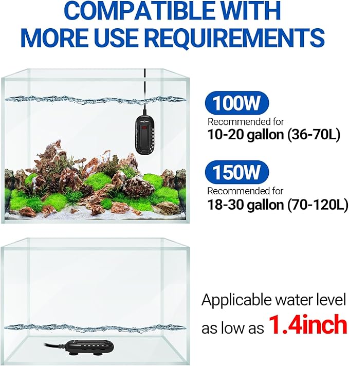 REPTIZOO 150W Aquarium Heater, 78℉ Preset Turtle Heater with LED Digital Display Submersible Mini Fish Tank Heater Aquarium Heater for 18-30 Gallons, Tank Heater for Turtle Betta Fish