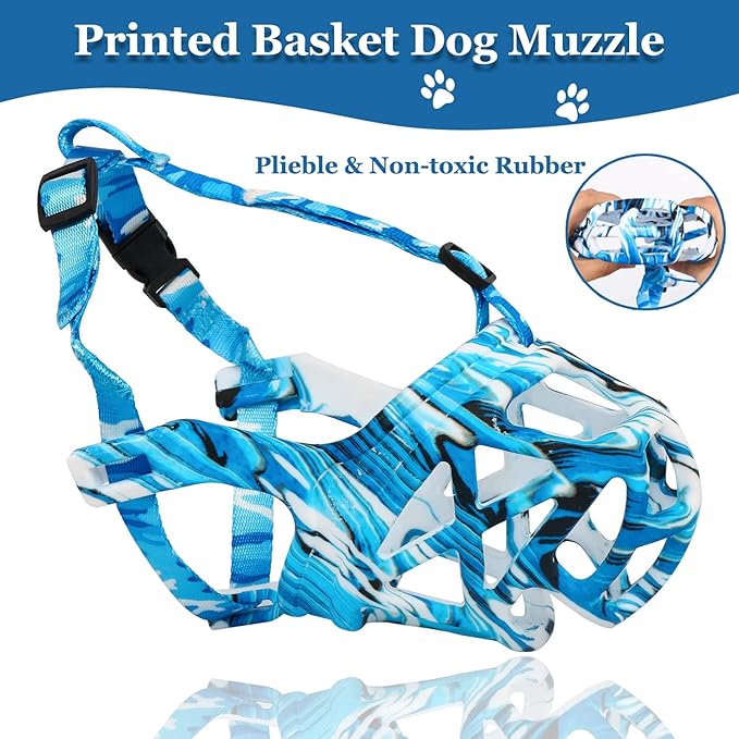 Dog Muzzle, Printed Basket Muzzle for Small Medium Large Dogs Dachshund, Beagle, German Shepherd, Breathable Pet Muzzles to Prevent Biting Chewing Scavenging, Allows Panting and Drinking