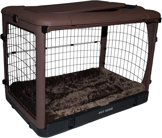 Pet Gear “The Other Door” 4 Door Steel Crate for Dogs/Cats with Garage-Style Door, Includes Plush Bed + Travel Bag, No Tools Required, 3 Models, 3 Colors