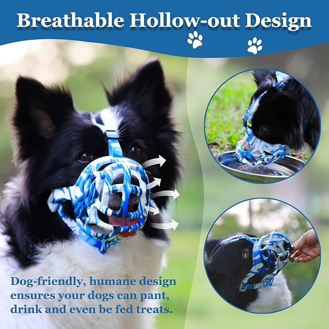 Dog Muzzle, Printed Basket Muzzle for Small Medium Large Dogs Dachshund, Beagle, German Shepherd, Breathable Pet Muzzles to Prevent Biting Chewing Scavenging, Allows Panting and Drinking