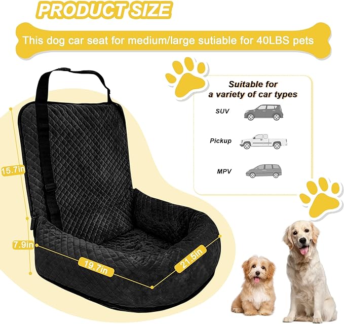 Dog Car Seat Pet Booster Car Seat for Small Mid Dogs, Dog Car Seat is Safe and Comfortable, and can be Disassembled for Easy Cleaning, Comfy Ultra Soft Car Travel Bed