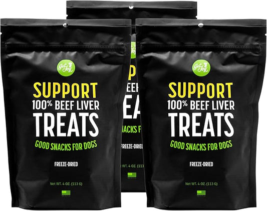 Freeze Dried Superfood 100% Beef Liver Dog Treats, 4 Ounce Bag (Pack of 3), Single Ingredient Organ Meat, High Protein, Vision, Skin & Coat Health, Grain Free, Gluten Free, Made in USA