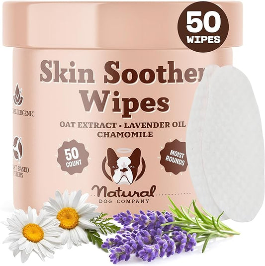 Natural Dog Company Skin Soother Wipes, 50 Count, Pet Wipes for Dogs, Hypoallergenic Formula, Dog Moisturizer for Dry Skin, Grooming Wipes for Dogs, Pet Itch Relief for Dogs