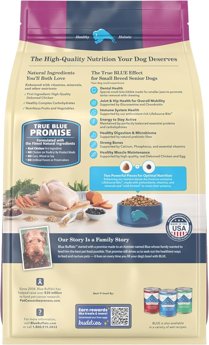 Blue Buffalo Life Protection Formula Natural Senior Small Breed Dry Dog Food, Chicken and Brown Rice 5-lb Trial Size Bag