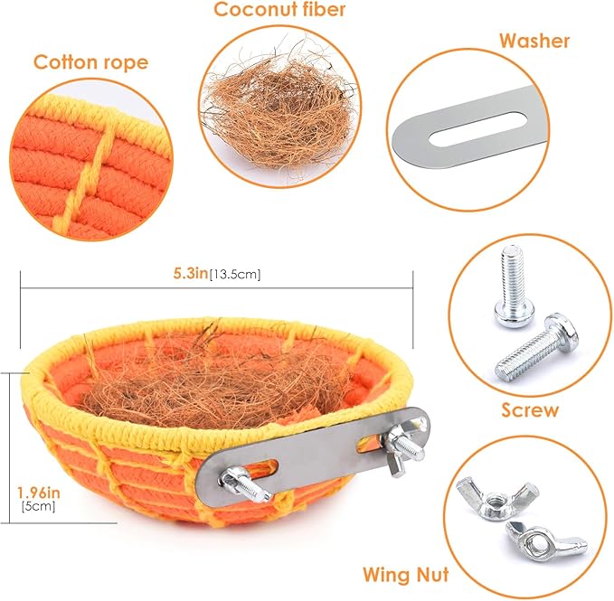 KATUMO Bird Nest, Parrot Breeding Nest Bed with Natural Coconut Fiber Bedding for Budgie, Parakeet, Cockatiel, Conure, Lovebird, Canary, Finch, Small Birds