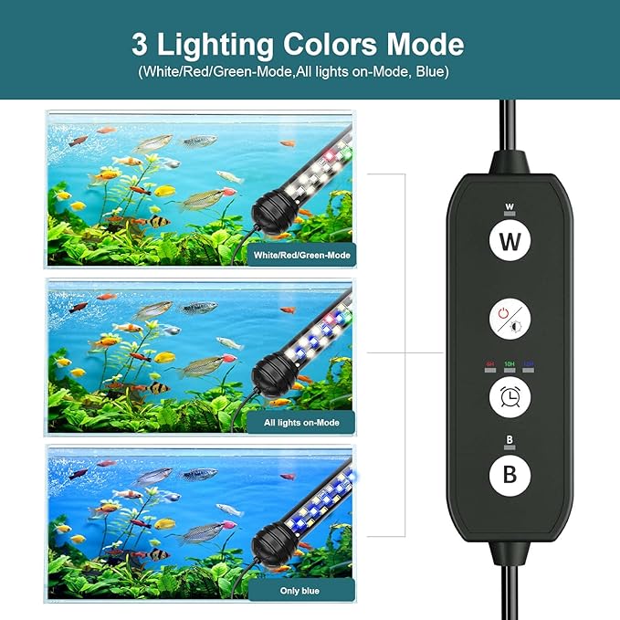Led Aquarium Light with Timer, Submersible Aquarium Lights for Fish Tank, Fish Tank Light with Auto On/Off, 3 Lighting Modes, Adjustable Brightness (22.8 in for 24-43inch Planted Tank), 12W