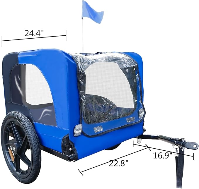 Pet Bike Trailer Folding Pet Carrier Wagon with Folding Frame and 16 Inch Wheels Carrier Folding Pet Carrier Wagon for Small Medium Large Size Dogs Blue