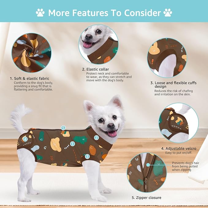 2 Packs Dog Recovery Suit Female Male, Brown Bear + White Bear, S