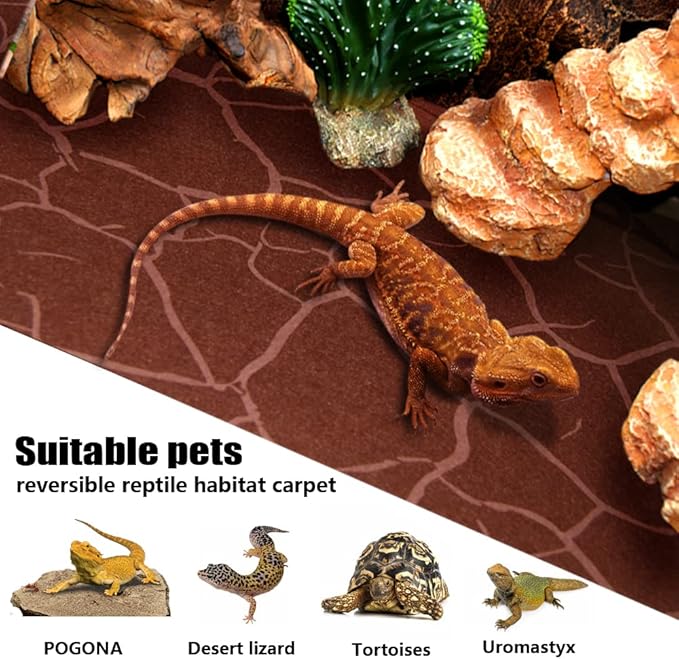 2 Pack Reptile Carpet Desert Reptile Mat & Reversible Substrate, Terrarium Liner Bedding, for Lizard,Chameleon,Gecko,Snake,Ceratophrys with Tweezers Feeding Tong (40 Gallon(36x18in))